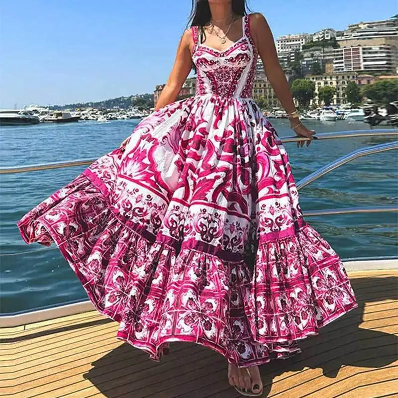 Abito estivo lungo da donna con stampa decorativa ariosa
