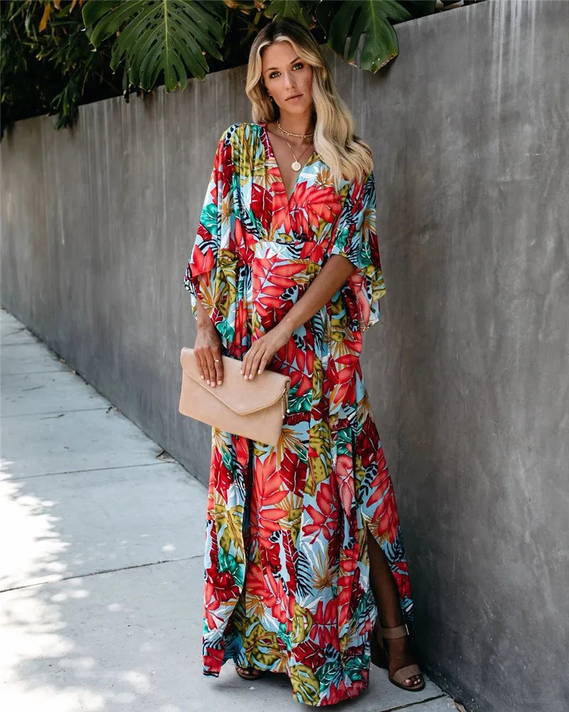 Dames Luchtige Tropenprint Zomerjurk | Maxi