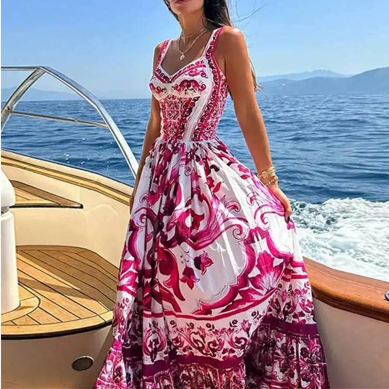 Abito estivo lungo da donna con stampa decorativa ariosa