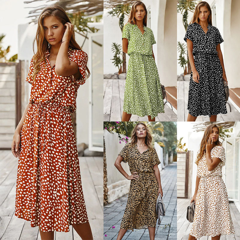 Dames elegante zomerjurk | Midi Luipaard Polka Dot Jurk