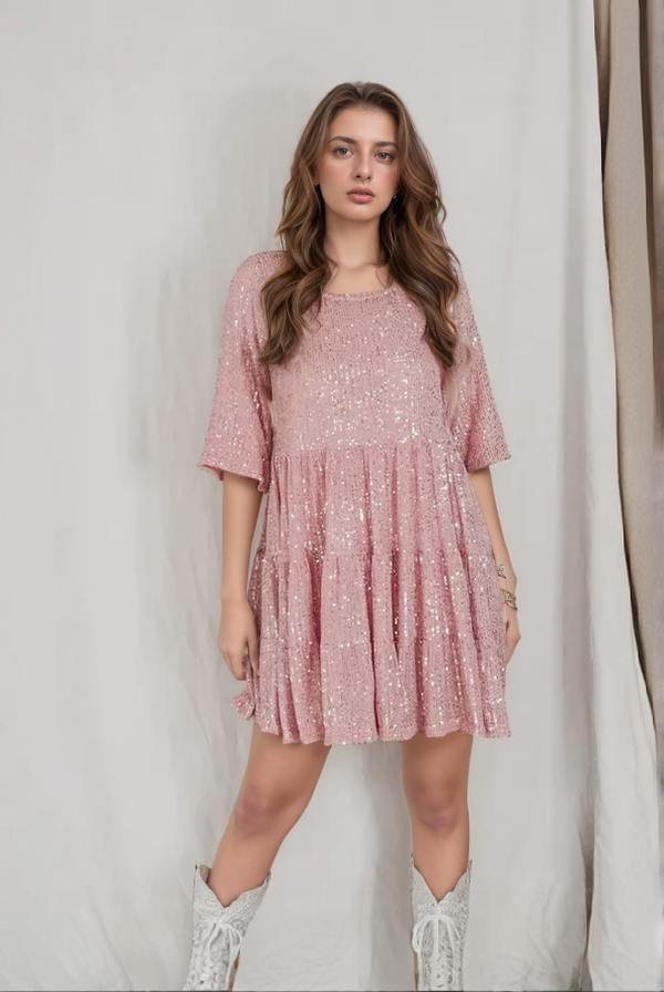 Dames Luchtige Glitter Cocktailjurk | Mini