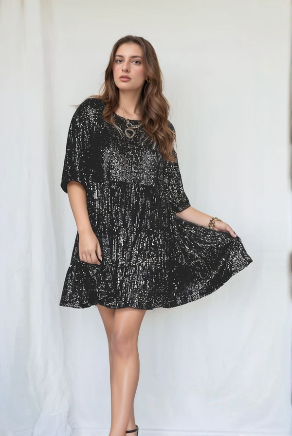 Dames Luchtige Glitter Cocktailjurk | Mini