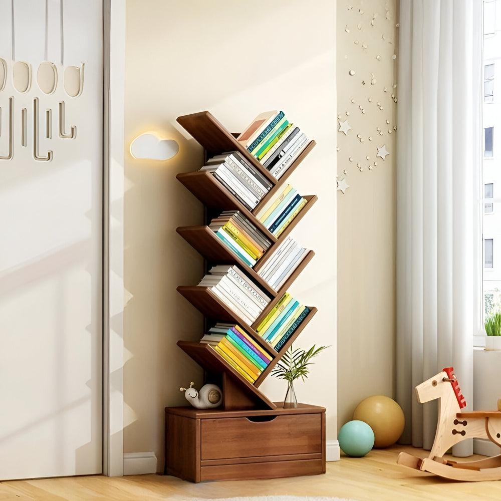 Boekenkast Hout Vrijstaand Boomvorm Zigzag Planken Woonkamer Kast