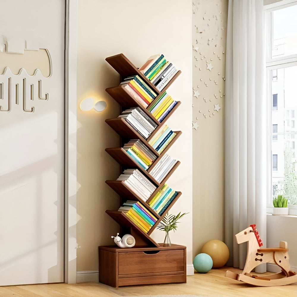 Boekenkast Hout Vrijstaand Boomvorm Zigzag Planken Woonkamer Kast