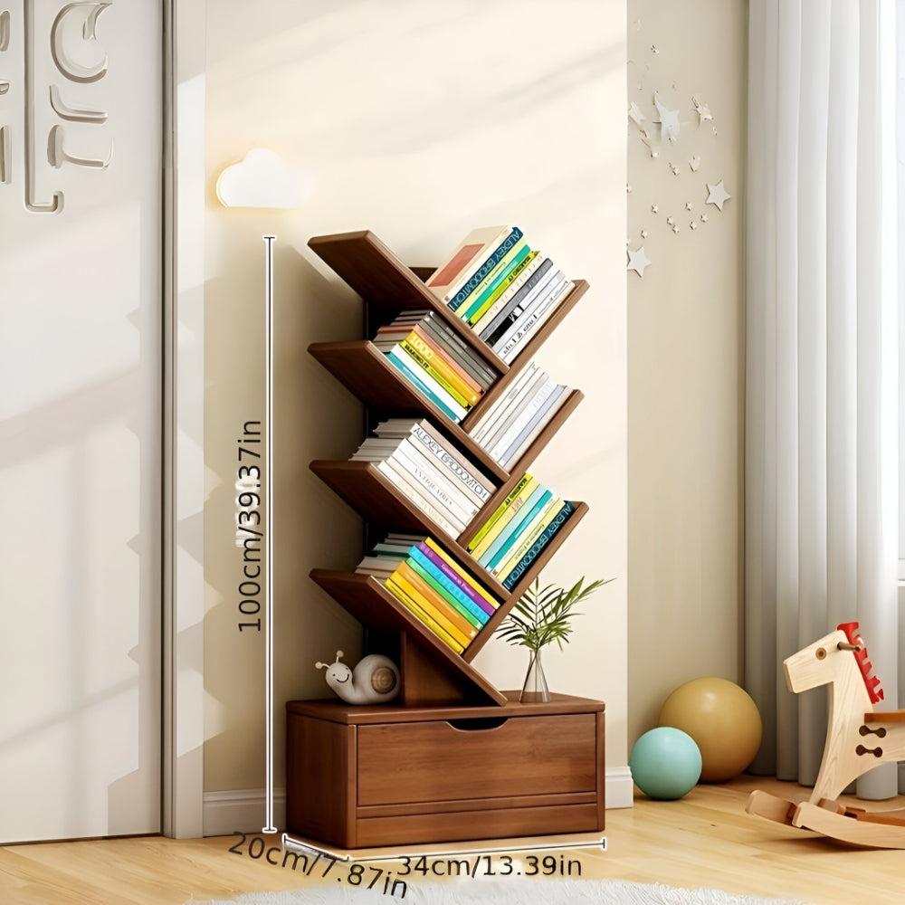 Boekenkast Hout Vrijstaand Boomvorm Zigzag Planken Woonkamer Kast