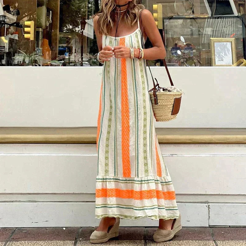 Dames Luchtige Gestreepte Zomerjurk | Maxi