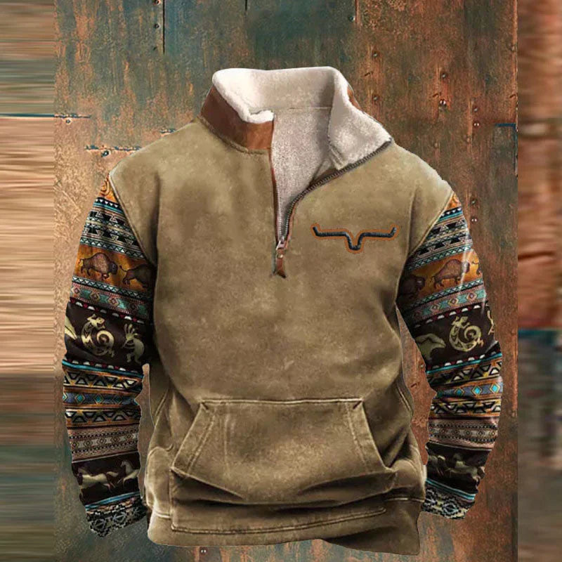 Heren Warme Winter Pullover | Aztec Mouwen, Half-Rits