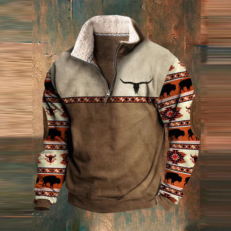 Heren Warme Winter Pullover | Aztec Mouwen, Half-Rits