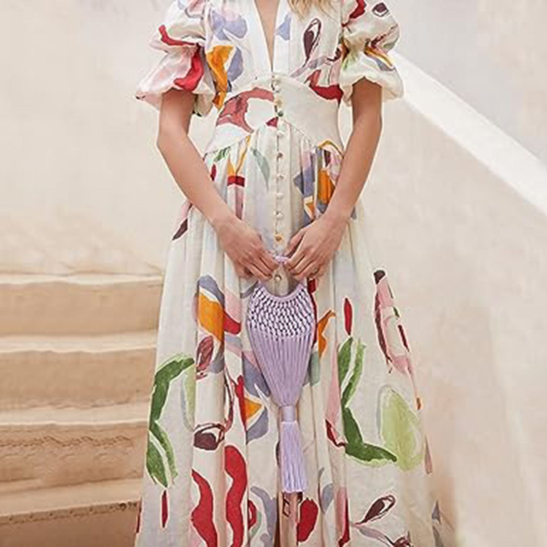 Dames Artistieke Bloemenprint Zomerjurk | Midi