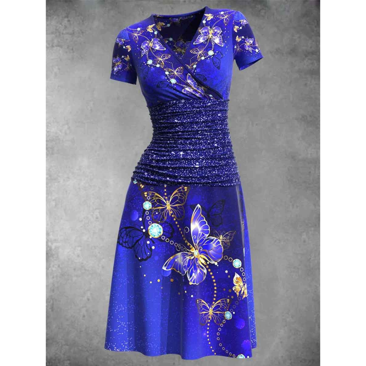 Abito estivo midi da donna con farfalla scintillante