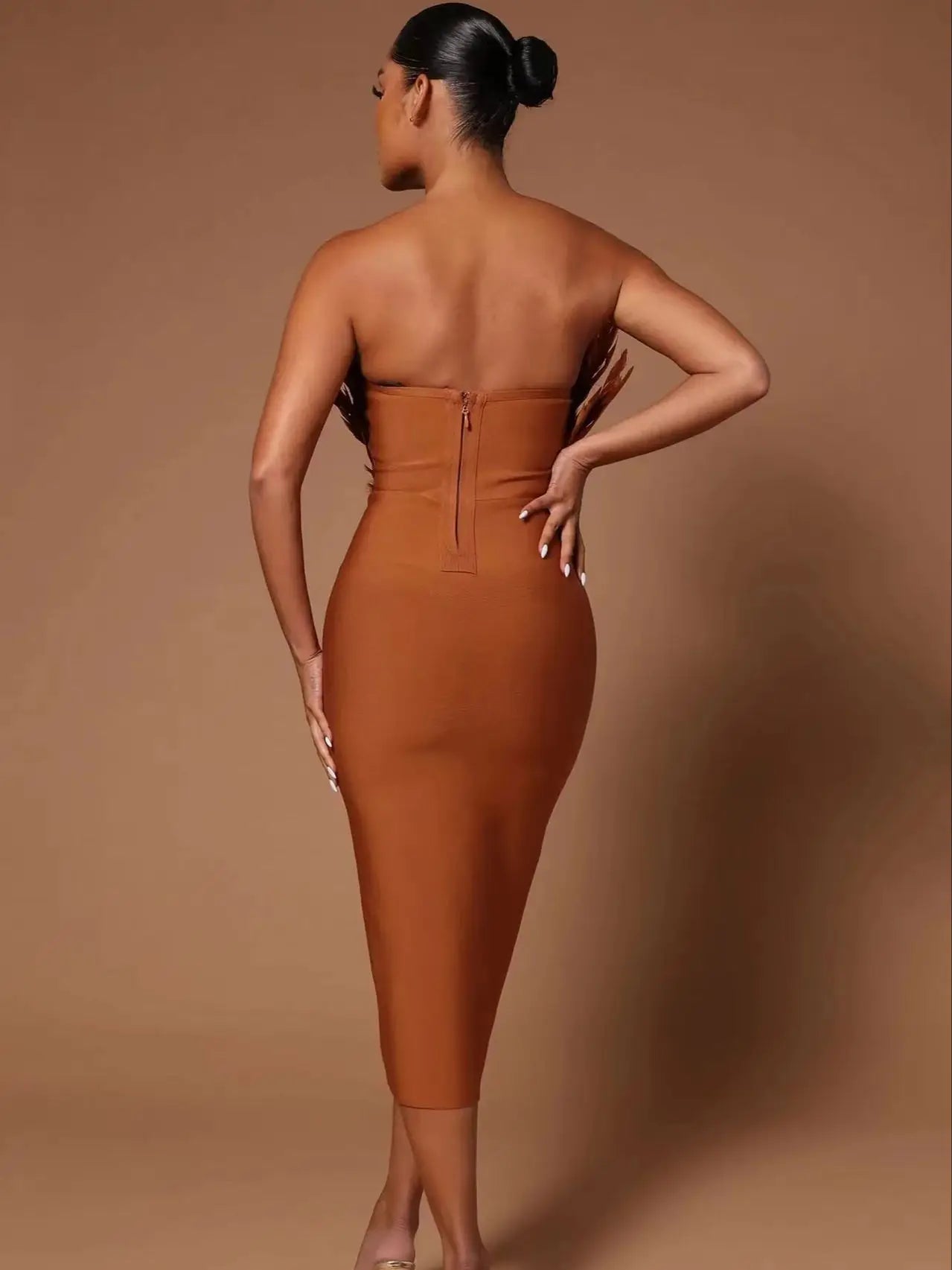 Dames Gala avondjurk met veren | Midi