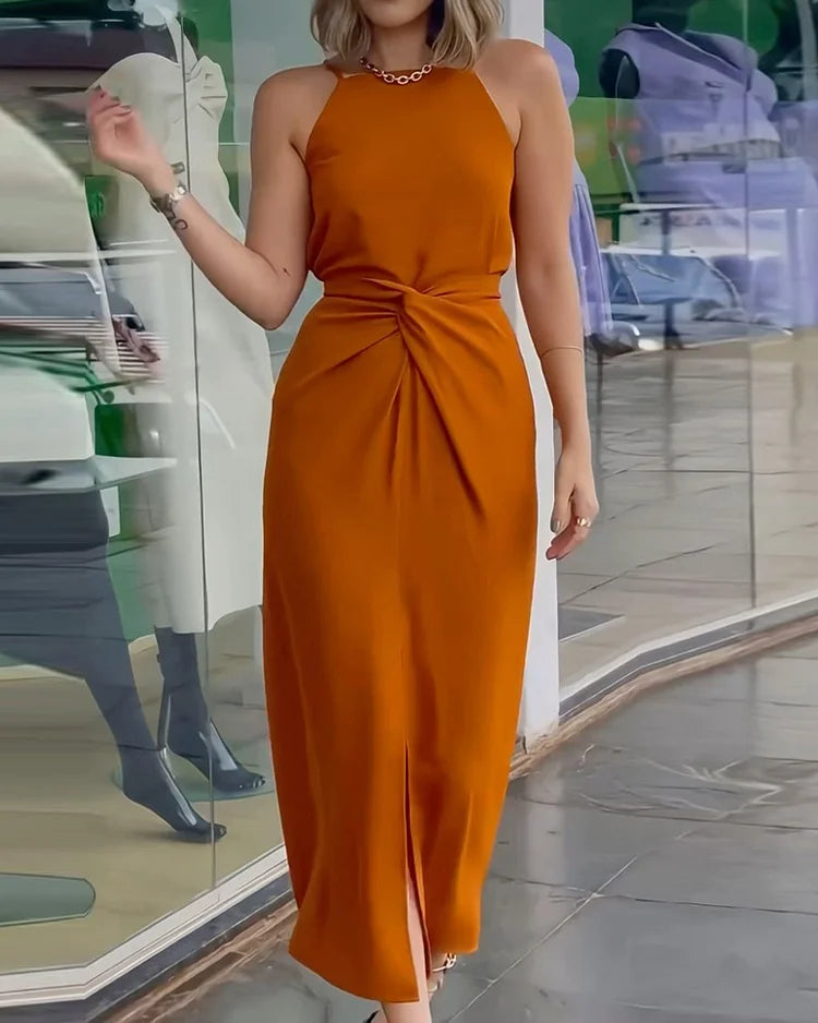 Abito estivo elegante da donna con vita arricciata | Midi