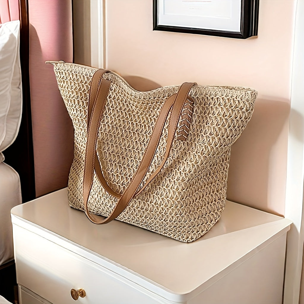 Dames Designer Zomer Strandtas | Groot, Met Leren Hengsels
