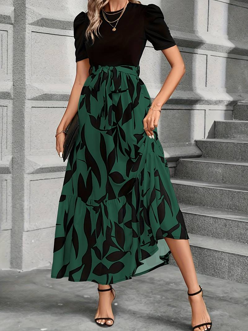Dames Elegante Bladprint Zomerjurk | Maxi