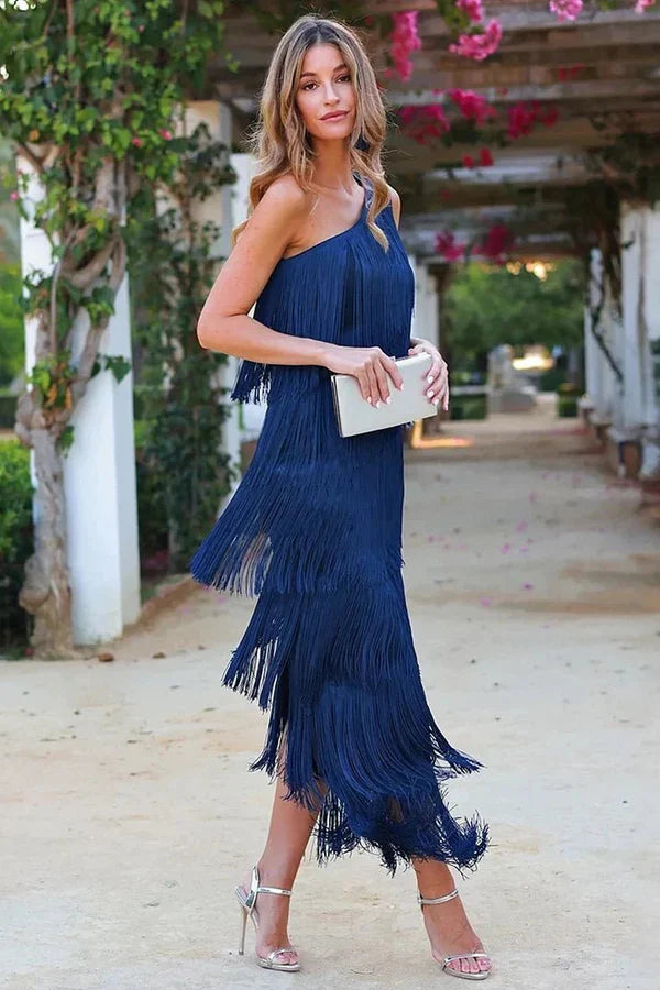 Dames Elegante avondjurk met franjes | Maxi