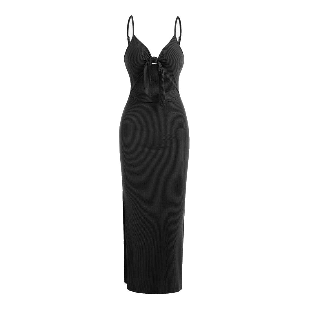Abito estivo maxi da donna in maglia con ritagli