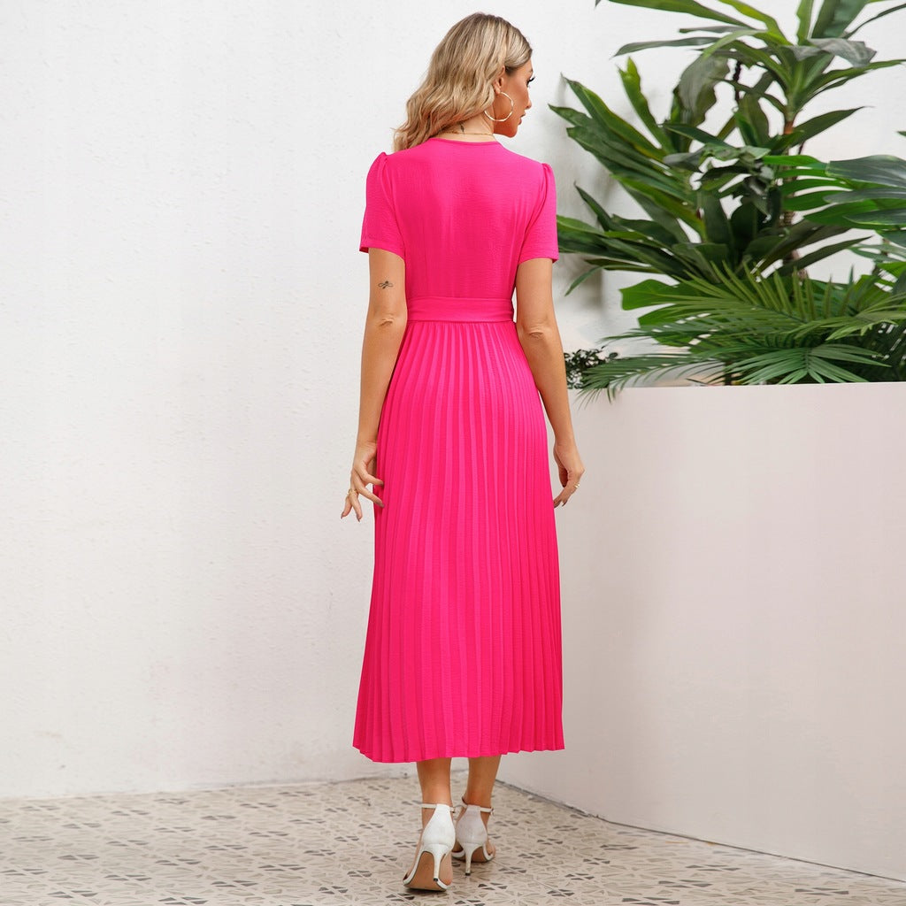Abito estivo elegante da donna con plissé e cintura | Midi
