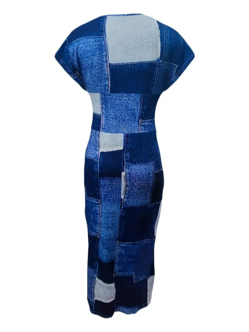 Dames Denim patchwork zomerjurk | Midi