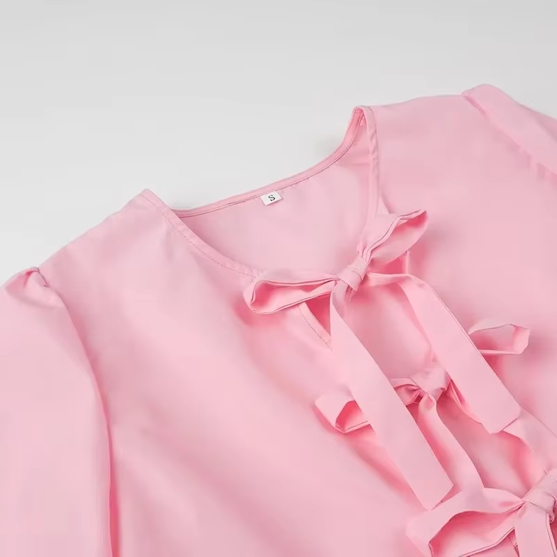 Dames Witte Blouse | Strik Lange Mouwen