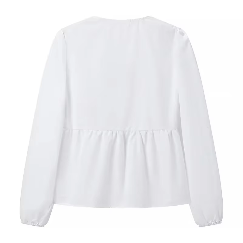 Dames Witte Blouse | Strik Lange Mouwen