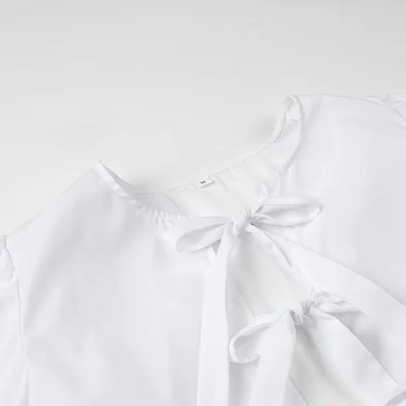 Dames Witte Blouse | Strik Lange Mouwen