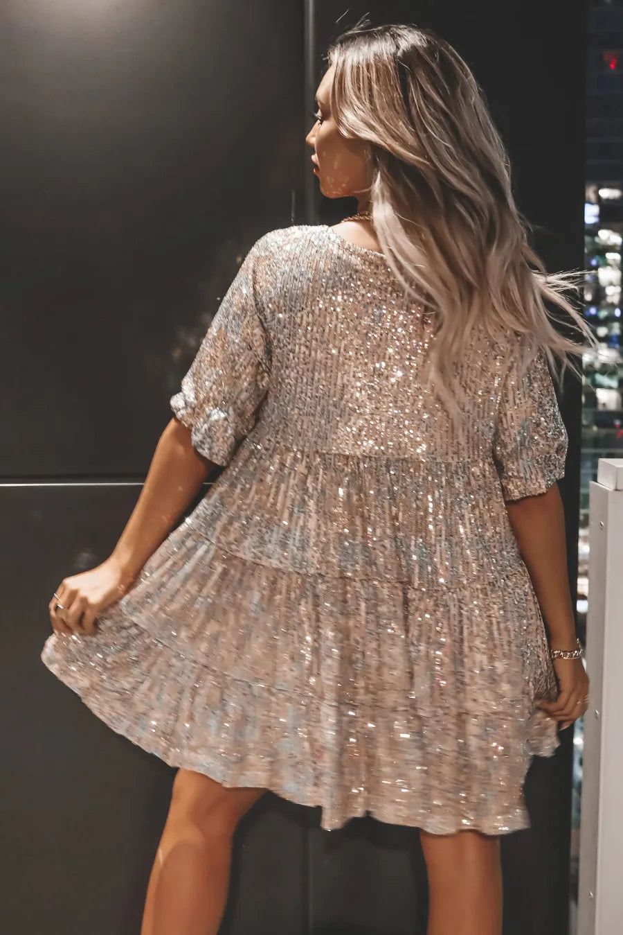 Dames Luchtige Glitter Cocktailjurk | Mini