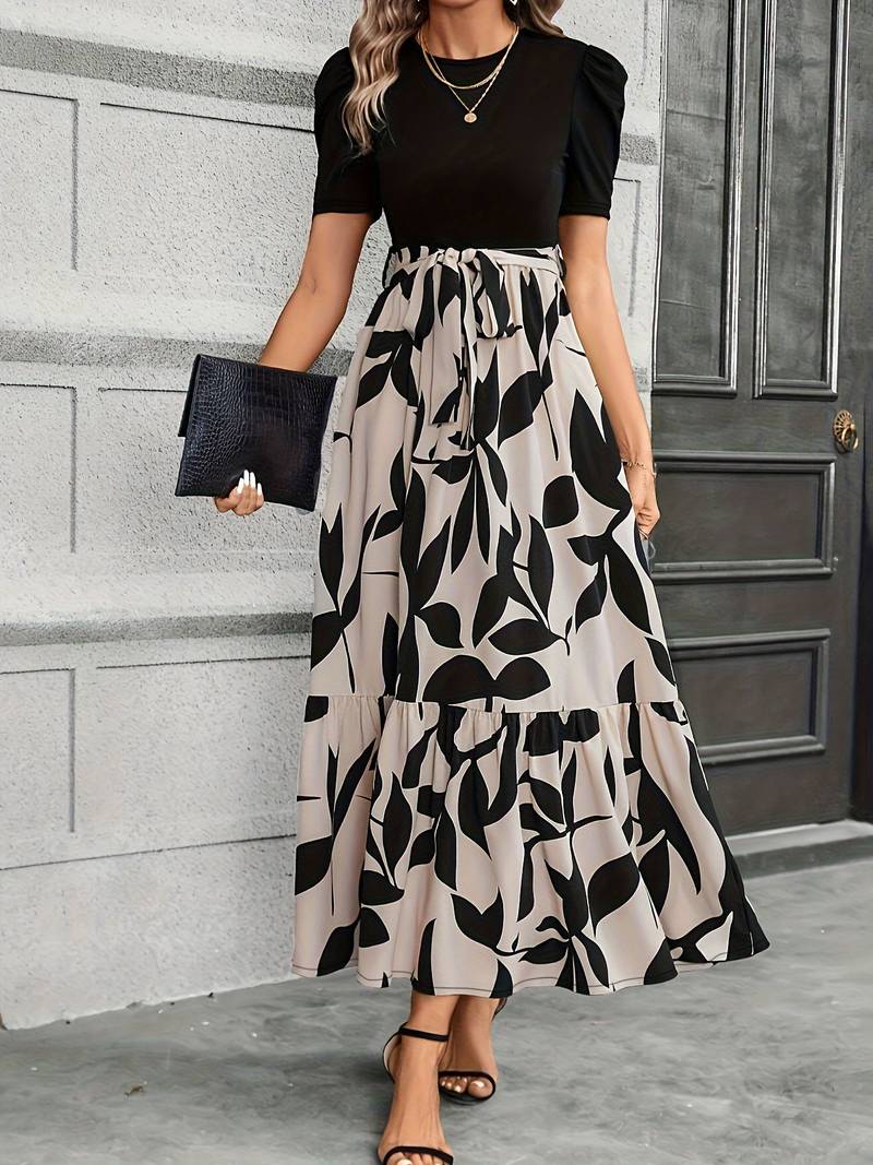 Dames Elegante Bladprint Zomerjurk | Maxi