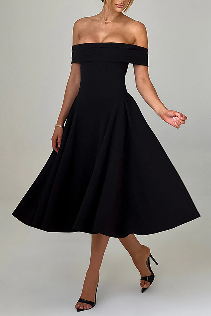 Dames Elegante schoudervrije Cocktailjurk | Midi