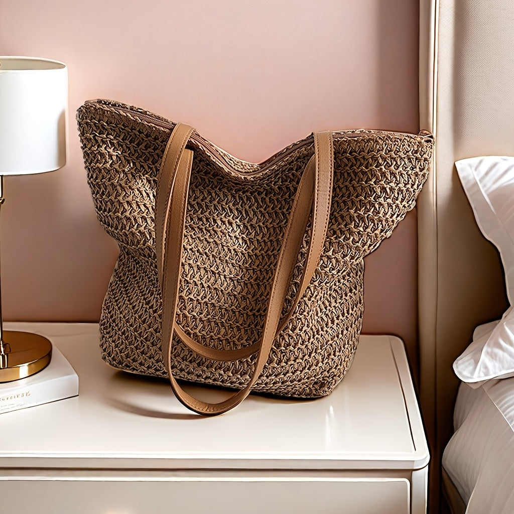 Dames Designer Zomer Strandtas | Groot, Met Leren Hengsels