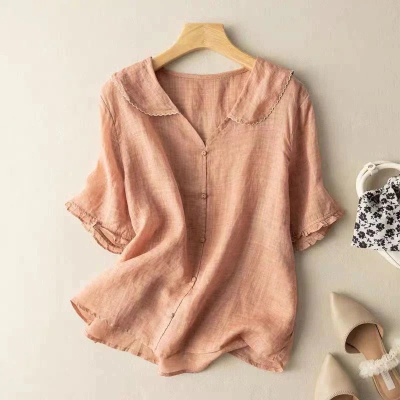 Dames elegante linnen blouse | zomerse top luchtig