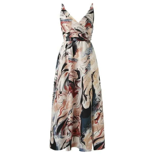 Abito estivo elegante da donna con effetto marmo e spacco alto | Maxi