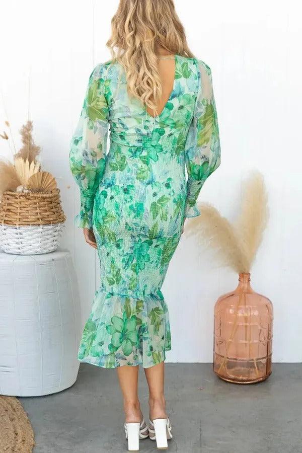 Dames Elegante geplooide zomerjurk met bloemen | Midi