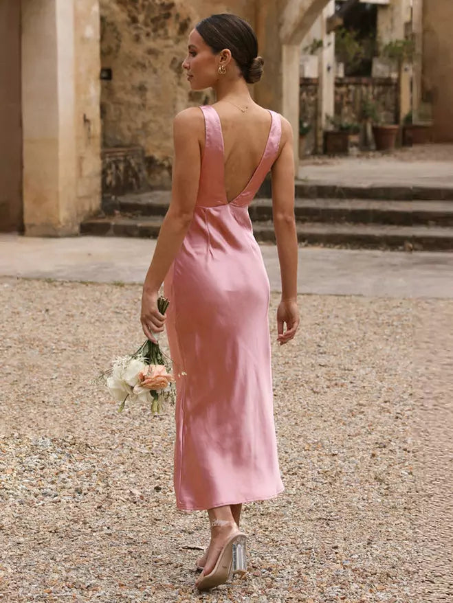 Dames Satijnen elegante zomerjurk | Maxi