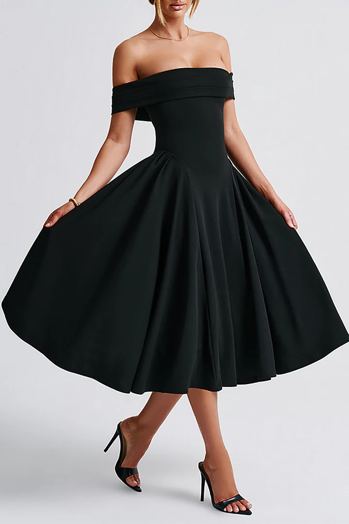 Dames Elegante schoudervrije Cocktailjurk | Midi
