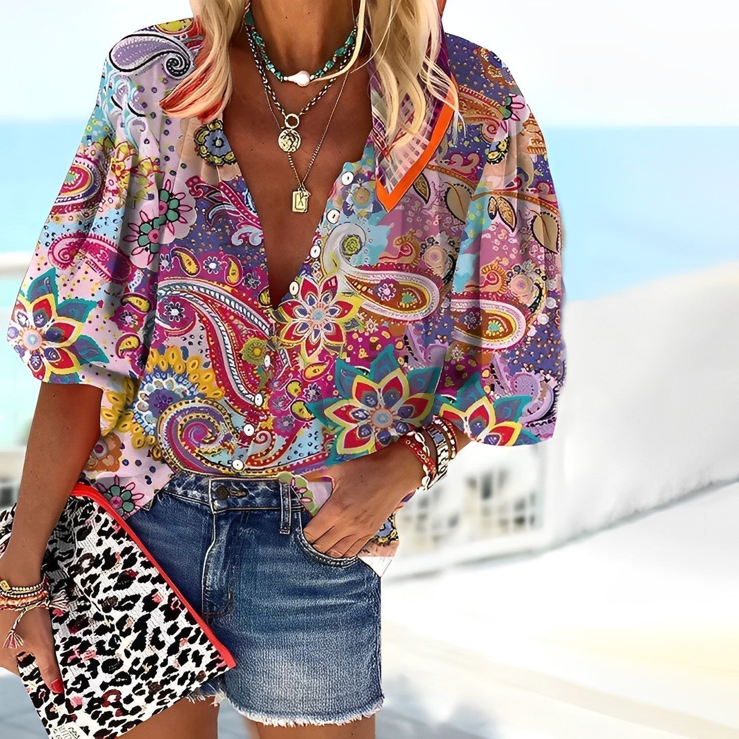 Dames Zomerse Boho Blouse | Losvallend, Korte Mouwen