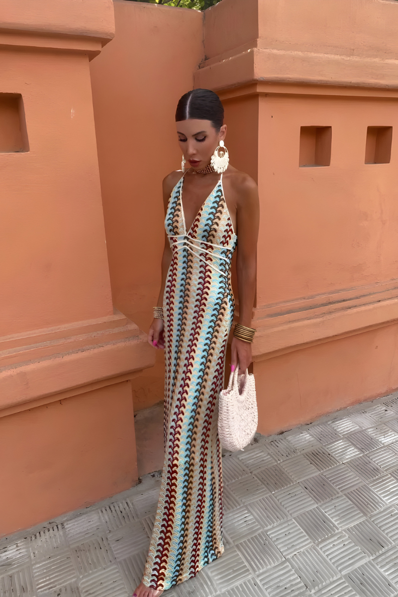 Dames Gebreide Zomer Jurk | Boho Open Rug Maxi