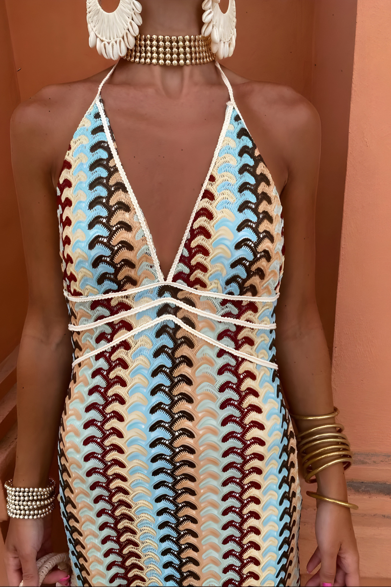 Dames Gebreide Zomer Jurk | Boho Open Rug Maxi