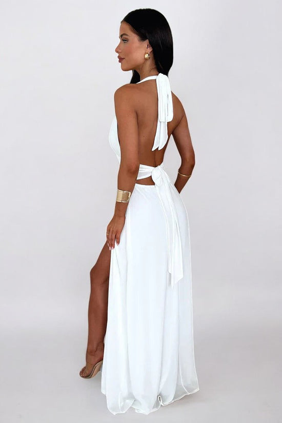 Abito estivo elegante da donna con collo all'americana e spacco alto | Maxi