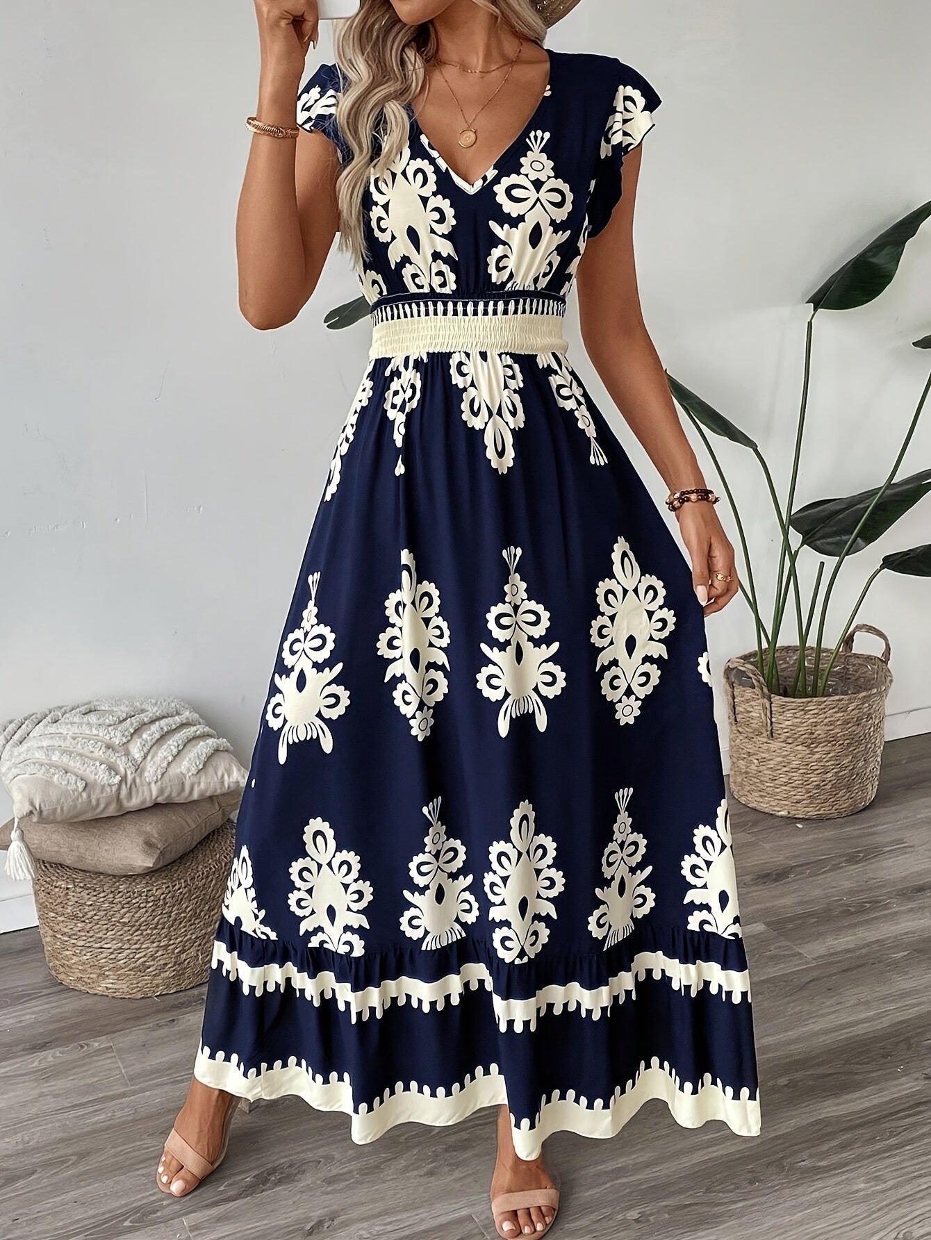 Abito estivo vintage da donna con stampa etnica | Maxi