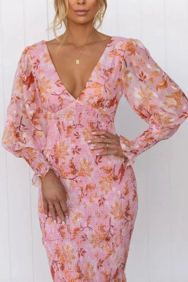 Dames Elegante geplooide zomerjurk met bloemen | Midi