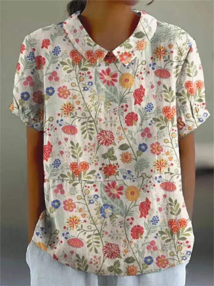 Dames Zomer Blouse | Geborduurd, Kortemouw