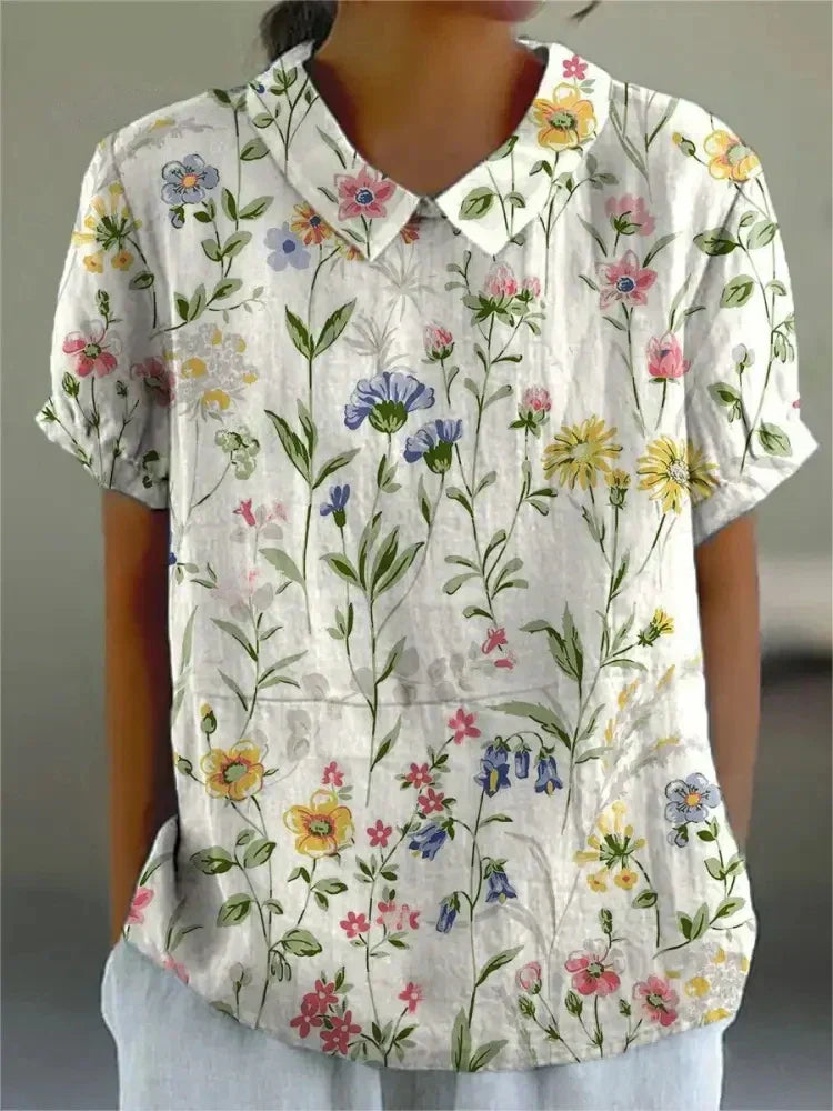 Dames Zomer Blouse | Geborduurd, Kortemouw