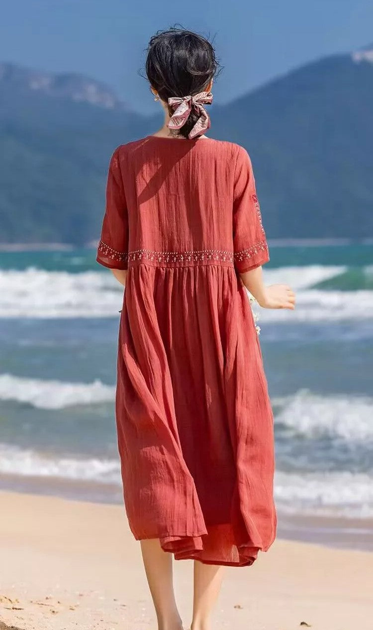 Dames Luchtige strandjurk met borduursel | Maxi