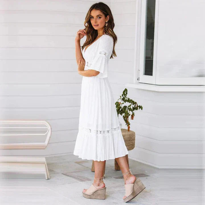 Dames Elegante Kantdetails Zomerjurk | Midi