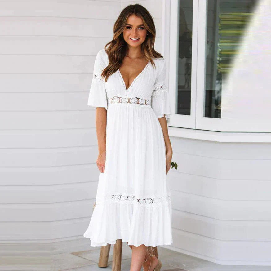 Dames Elegante Kantdetails Zomerjurk | Midi