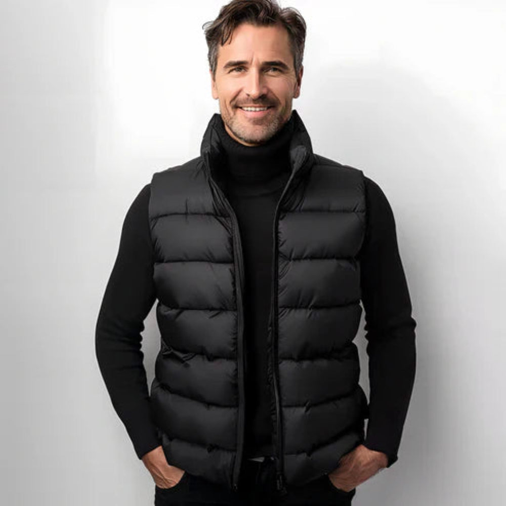 Heren Gewatteerde Winter Weste | Zwart, Ritssluiting