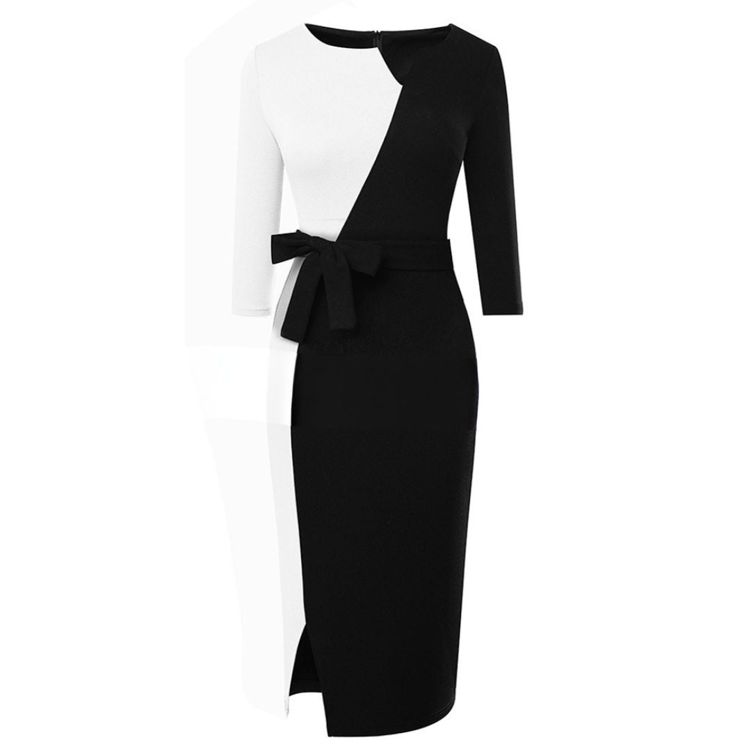Dames Elegante avondjurk met tailleband | Midi