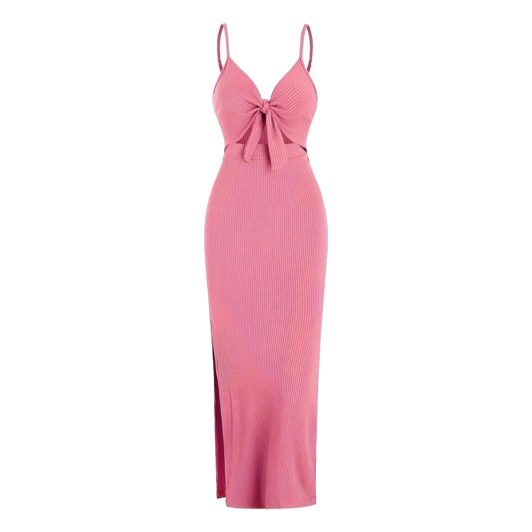 Abito estivo maxi da donna in maglia con ritagli