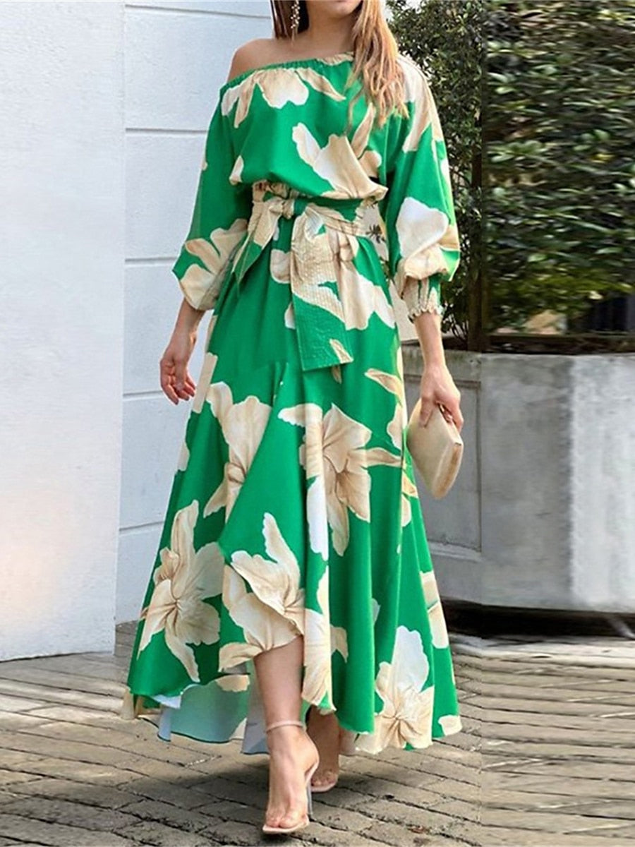 Dames Luchtige Blote-Schouders Zomerjurk | Maxi