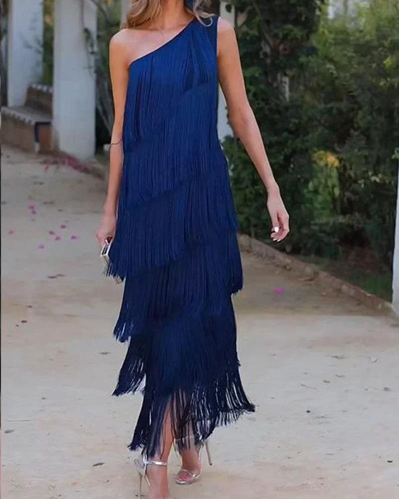 Dames Elegante avondjurk met franjes | Maxi